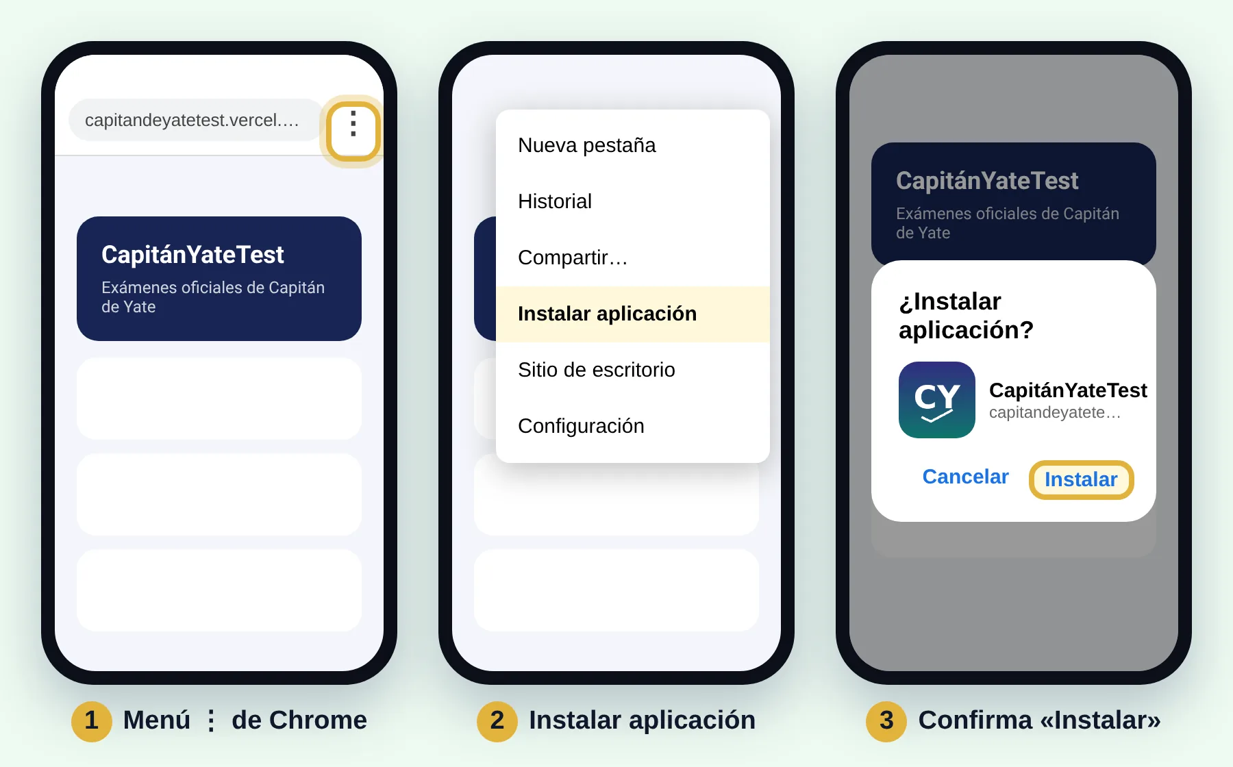 Chrome, menú, Instalar aplicación